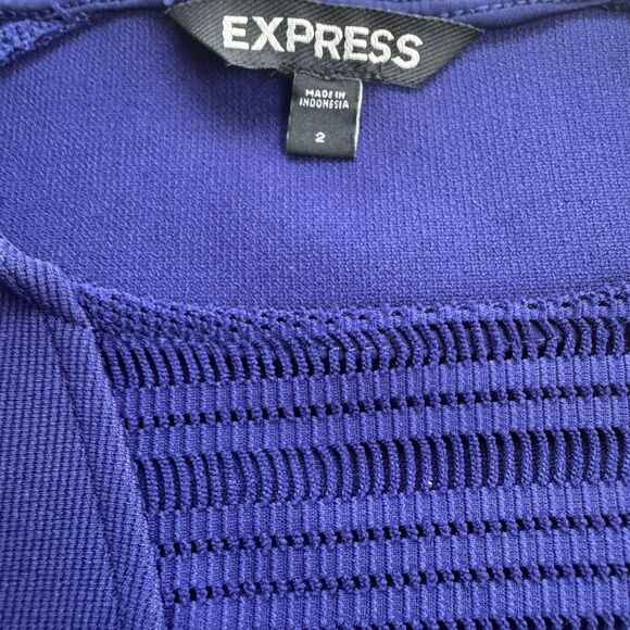 Express Midi Royal Blue Bodycon Body shape W Mesh Cutouts Dress Sz 2 - Picture 9 of 14